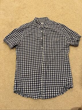 Merona Navy and White Gingham Short-Sleeve Button-Down Shirt